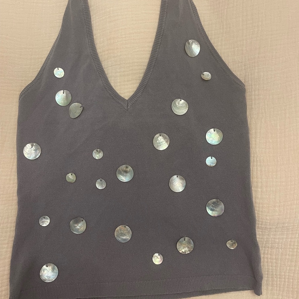 Bailey Rose Gray Embellished Halter Knit Tank Top - Picture 4 of 5